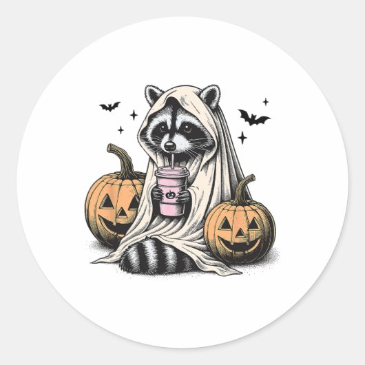 Halloween Raccoon Ghost Ronde Sticker (Voorkant)