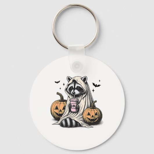 Halloween Raccoon Ghost Sleutelhanger (Voorkant)