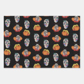 Halloween Raccoon met schedel en pompoenen Inpakpapier Vel (Voorkant)