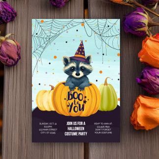 Halloween Raccoon Pumpkin Schattige Kostuumfeest Kaart
