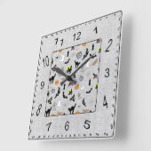 Halloween Random Iconic Pattern Grey Textured Vierkante Klok (Hoek)