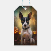 Halloween Rat Terrier met pompoenen eng Cadeaulabel (Achterkant)