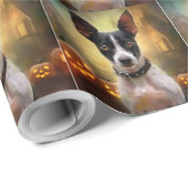 Halloween Rat Terrier met pompoenen eng Cadeaupapier (Rol Hoek)