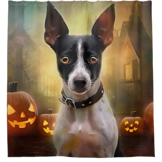 Halloween Rat Terrier met pompoenen eng Douchegordijn (Voorkant)