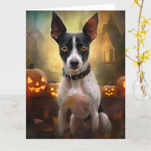 Halloween Rat Terrier met pompoenen eng Kaart