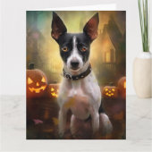Halloween Rat Terrier met pompoenen eng Kaart (Voorkant)