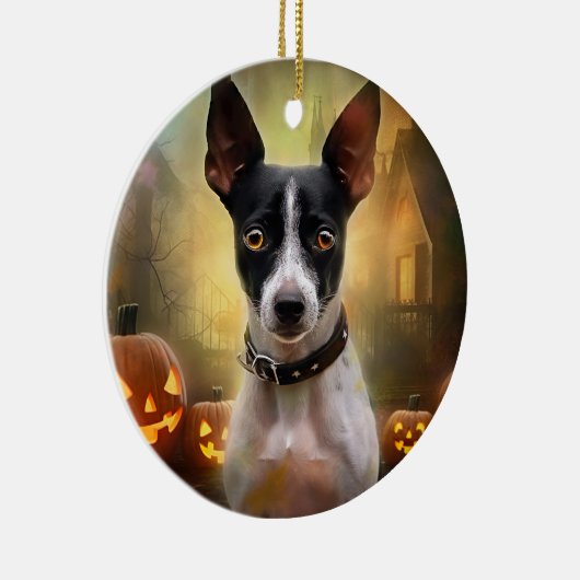 Halloween Rat Terrier met pompoenen eng Keramisch Ornament (Rechts)