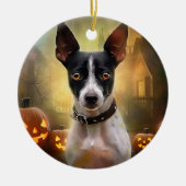 Halloween Rat Terrier met pompoenen eng Keramisch Ornament (Voorkant)