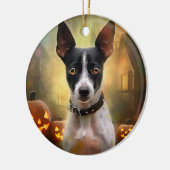 Halloween Rat Terrier met pompoenen eng Keramisch Ornament (Links)