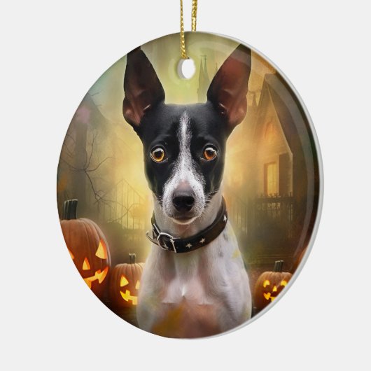 Halloween Rat Terrier met pompoenen eng Keramisch Ornament (Links)