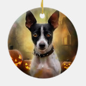 Halloween Rat Terrier met pompoenen eng Keramisch Ornament (Achterkant)