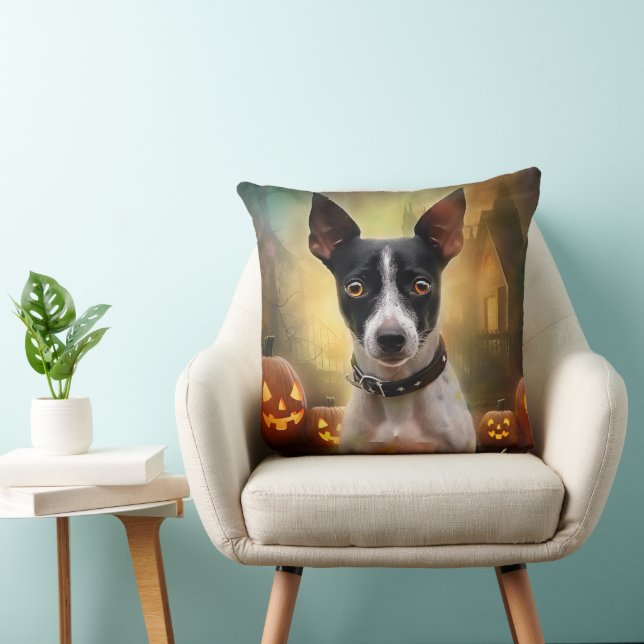Halloween Rat Terrier met pompoenen eng Kussen (Stoel)