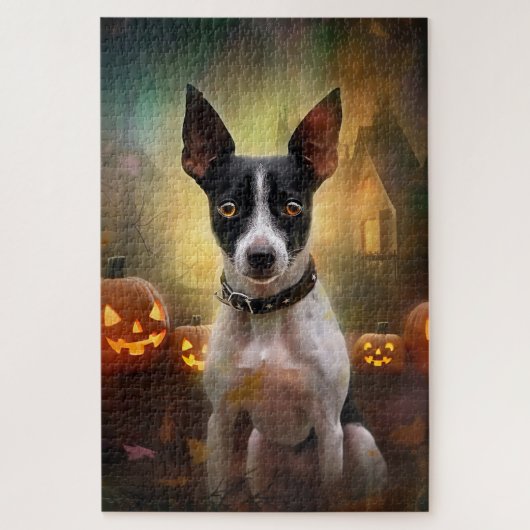 Halloween Rat Terrier met pompoenen eng Legpuzzel (Verticaal)