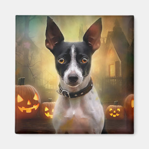Halloween Rat Terrier met pompoenen eng Magneet