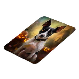 Halloween Rat Terrier met pompoenen eng Magneet