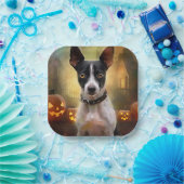 Halloween Rat Terrier met pompoenen eng Papieren Bordje (Feest)