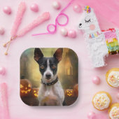Halloween Rat Terrier met pompoenen eng Papieren Bordje (Feest)