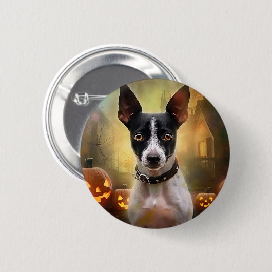 Halloween Rat Terrier met pompoenen eng Ronde Button 5,7 Cm (Voorkant /achterkant)