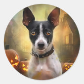 Halloween Rat Terrier met pompoenen eng Ronde Sticker (Voorkant)