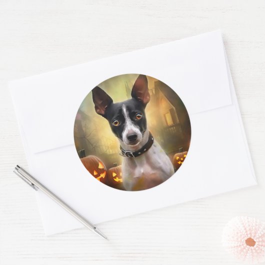 Halloween Rat Terrier met pompoenen eng Ronde Sticker (Envelop)
