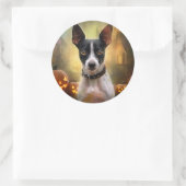 Halloween Rat Terrier met pompoenen eng Ronde Sticker (Tas)