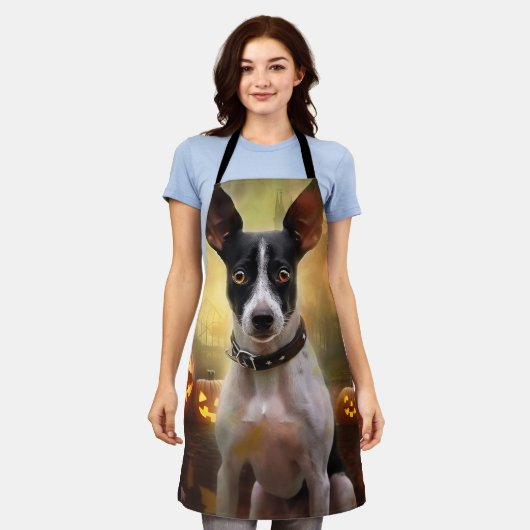 Halloween Rat Terrier met pompoenen eng Schort (Gedragen)