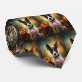 Halloween Rat Terrier met pompoenen eng Stropdas (Opgerold)