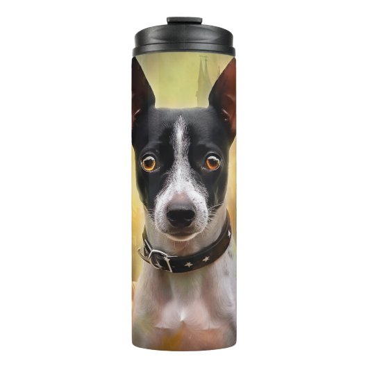 Halloween Rat Terrier met pompoenen eng Thermosbeker (Voorkant)