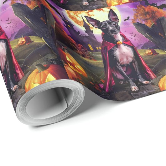 Halloween Rat Terrier Vampire Pumpkins eng Cadeaupapier (Rol Hoek)