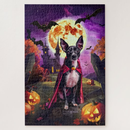 Halloween Rat Terrier Vampire Pumpkins eng Legpuzzel (Verticaal)