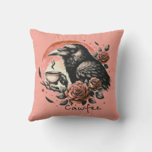 Halloween Raven Crow Koffie Rozen Roze Sinaasappel Kussen