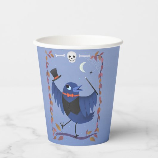 Halloween Raven Crow Moon Blue Papieren Bekers (Voorkant)