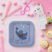 Halloween Raven Crow Moon Blue Papieren Bordje (Feest)