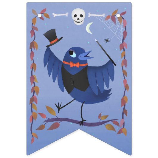 Halloween Raven Crow Moon Blue Vlaggetjes (Tweede vlag)