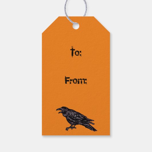 Halloween Raven Crow Oranje Black gothic Pattern Cadeaulabel (Achterkant)