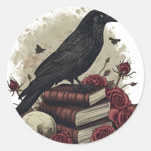 Halloween Raven Crow Ronde Sticker (Voorkant)