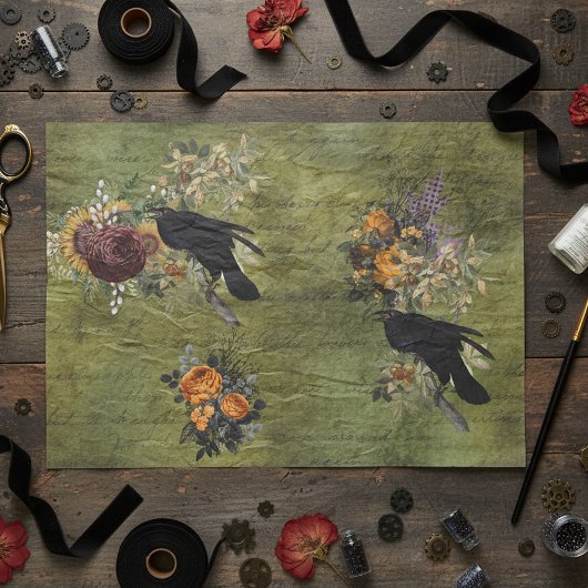  Halloween Raven Decoupage Victoriaans Tissuepapier