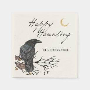 Halloween Raven Happy Haunting Paper Napkin Servet