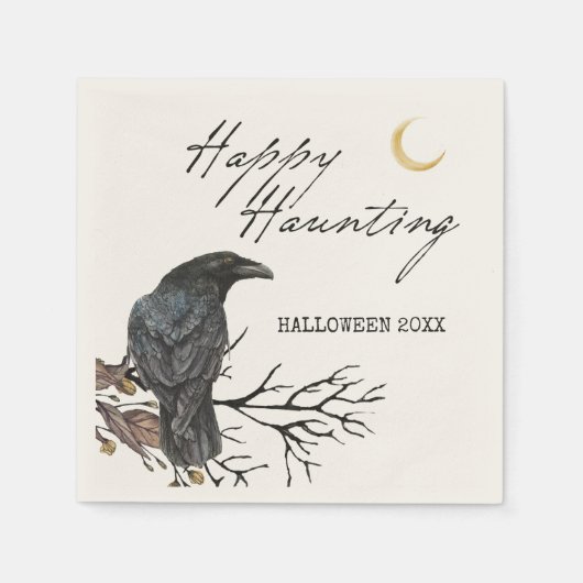 Halloween Raven Happy Haunting Paper Napkin Servet (Voorkant)