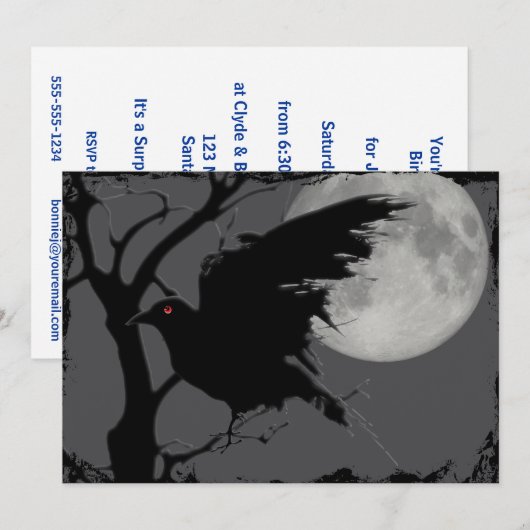 Halloween Raven in Branch met Full Moon Kaart (Voorkant / Achterkant)