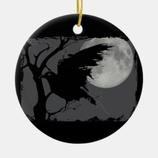 Halloween Raven in Branch met Full Moon Keramisch Ornament (Voorkant)