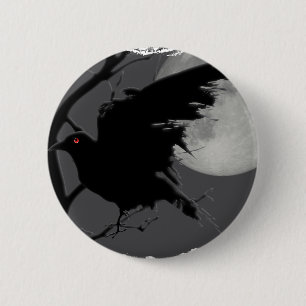 Halloween Raven in Branch met Full Moon Ronde Button 5,7 Cm
