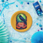 Halloween Raven in een pompoen patch Papieren Bordje (Feest)