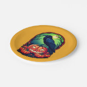 Halloween Raven in een pompoen patch Papieren Bordje (Gekanteld)
