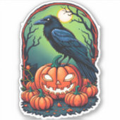 Halloween Raven in een pompoen patch Sticker (Voorkant)