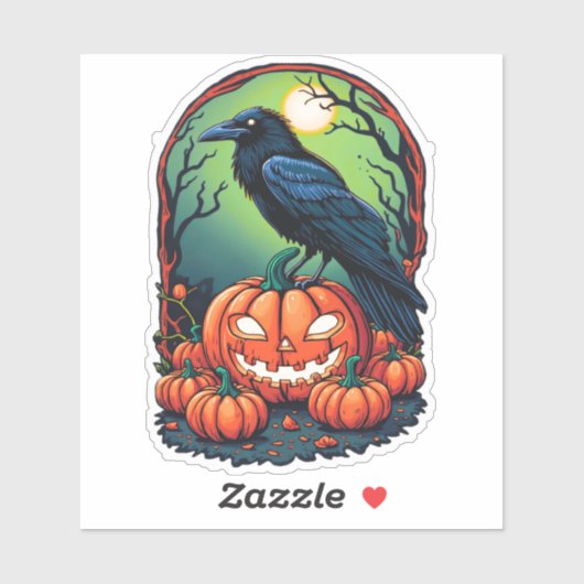 Halloween Raven in een pompoen patch Sticker (Vel)