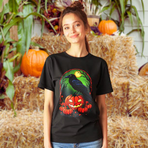 Halloween Raven in een pompoen patch Tri-Blend Shirt