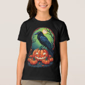 Halloween Raven in een pompoen patch Tri-Blend Shirt (Voorkant)