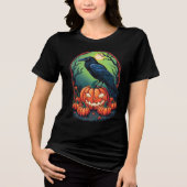 Halloween Raven in een pompoen patch Tri-Blend Shirt (Voorkant)