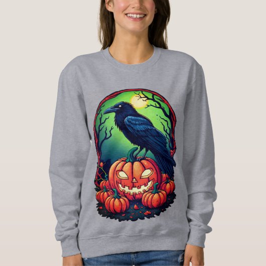 Halloween Raven in een pompoen patch Trui (Voorkant)